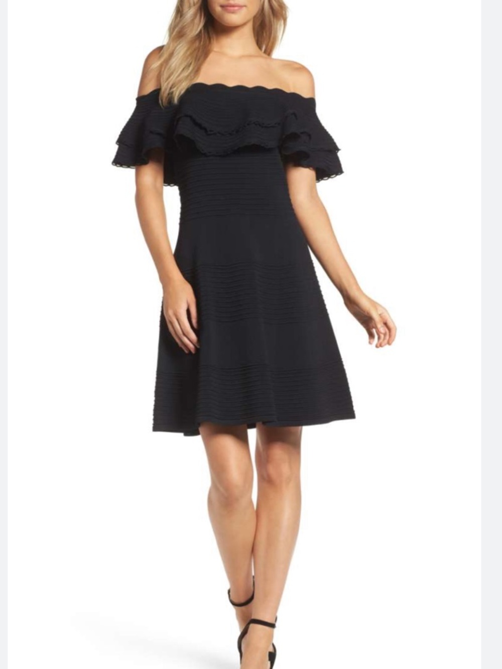 NWT Eliza J Black off Shoulder Ruffle Dress purchased from Nordstrom